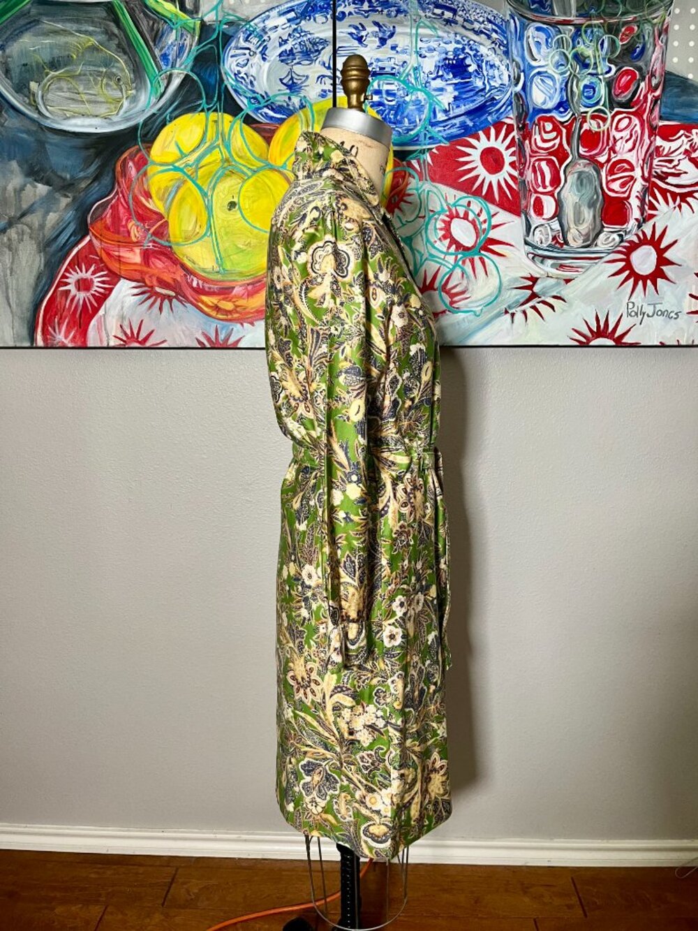 Lady Bayard Vintage Green Paisley Floral Belted Shirt Dress Midi 60s - Picture 6 of 8